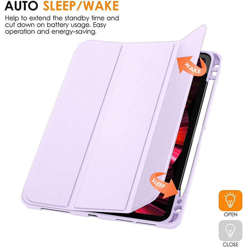 For iPad Pro 11 inch 4th/3rd/2nd/1st Generation 2022/2021/2020/2018-Slim Trifold Stand Soft TPU Back Cover with Built-in Pencil Holder